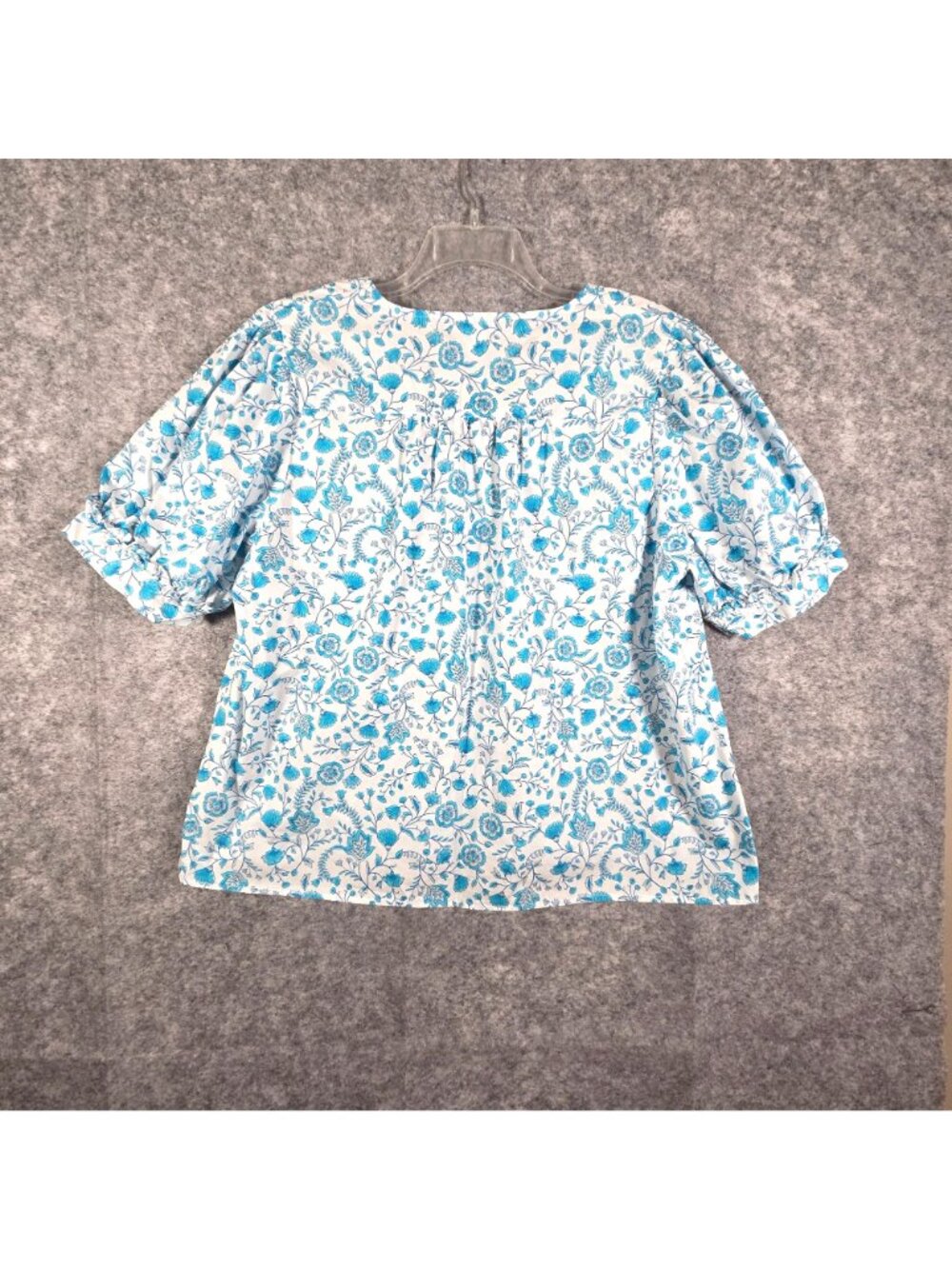 Draper James Blue White Floral Paisley V Neck Puff Sleeve Top Size XXL - Picture 6 of 10